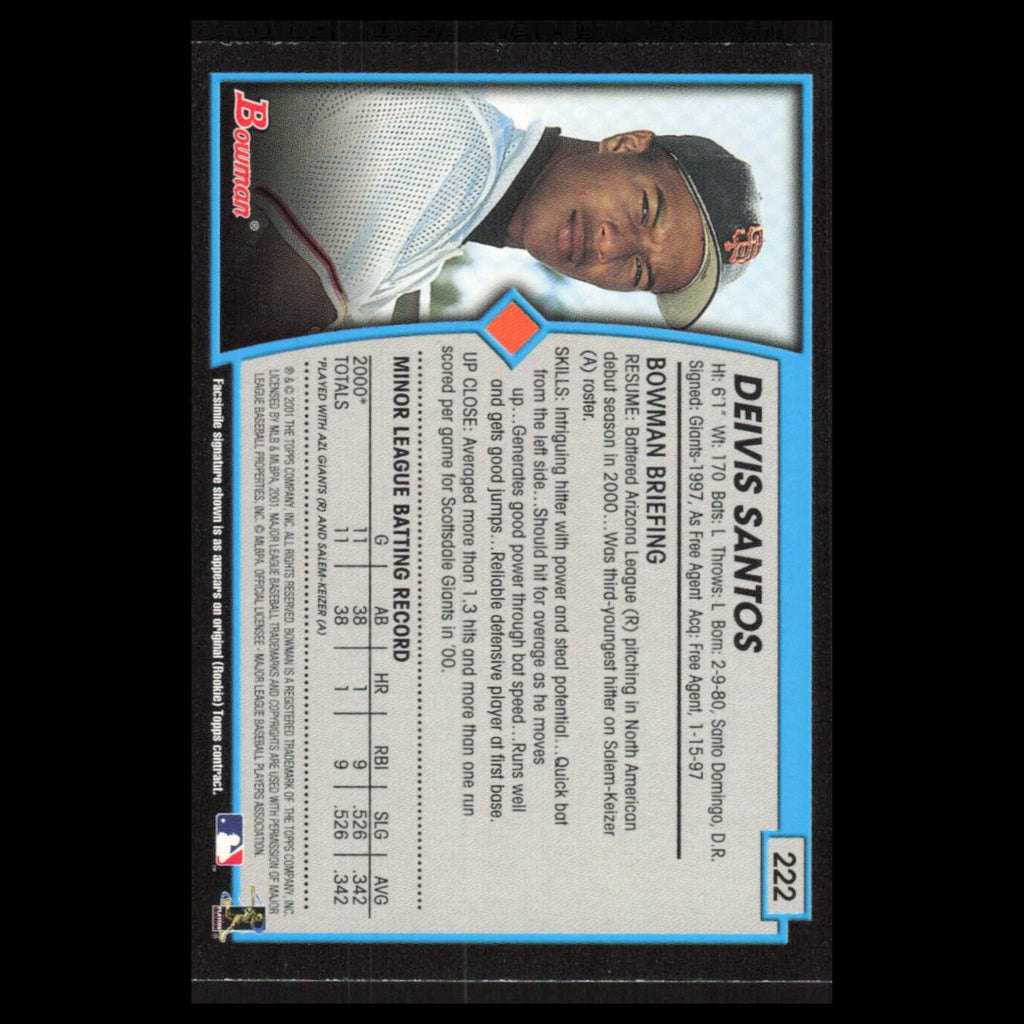 Deivis Santos Rookie #222 2001 Bowman San Francisco Giants Baseball Card MLB NM