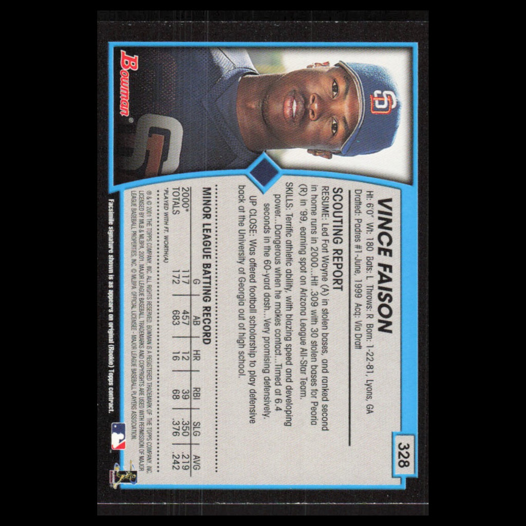 Vince Faison #328 2001 Bowman San Diego Padres Baseball Card MLB NM