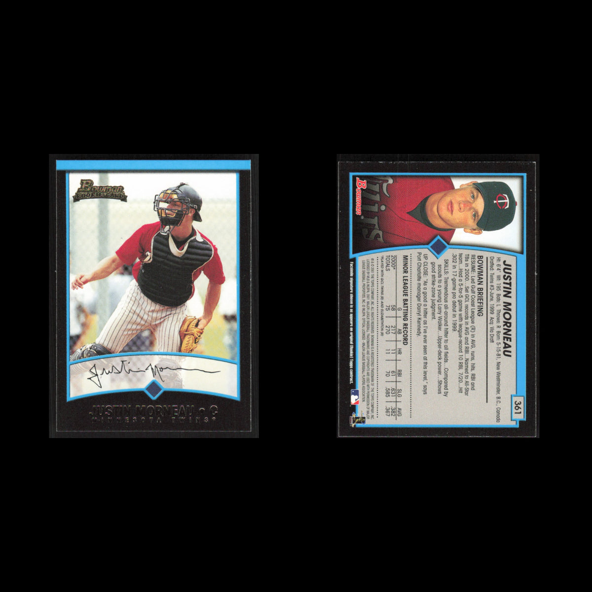 Justin Morneau Rookie #361 2001 Bowman Minnesota Twins Baseball Card MLB NM