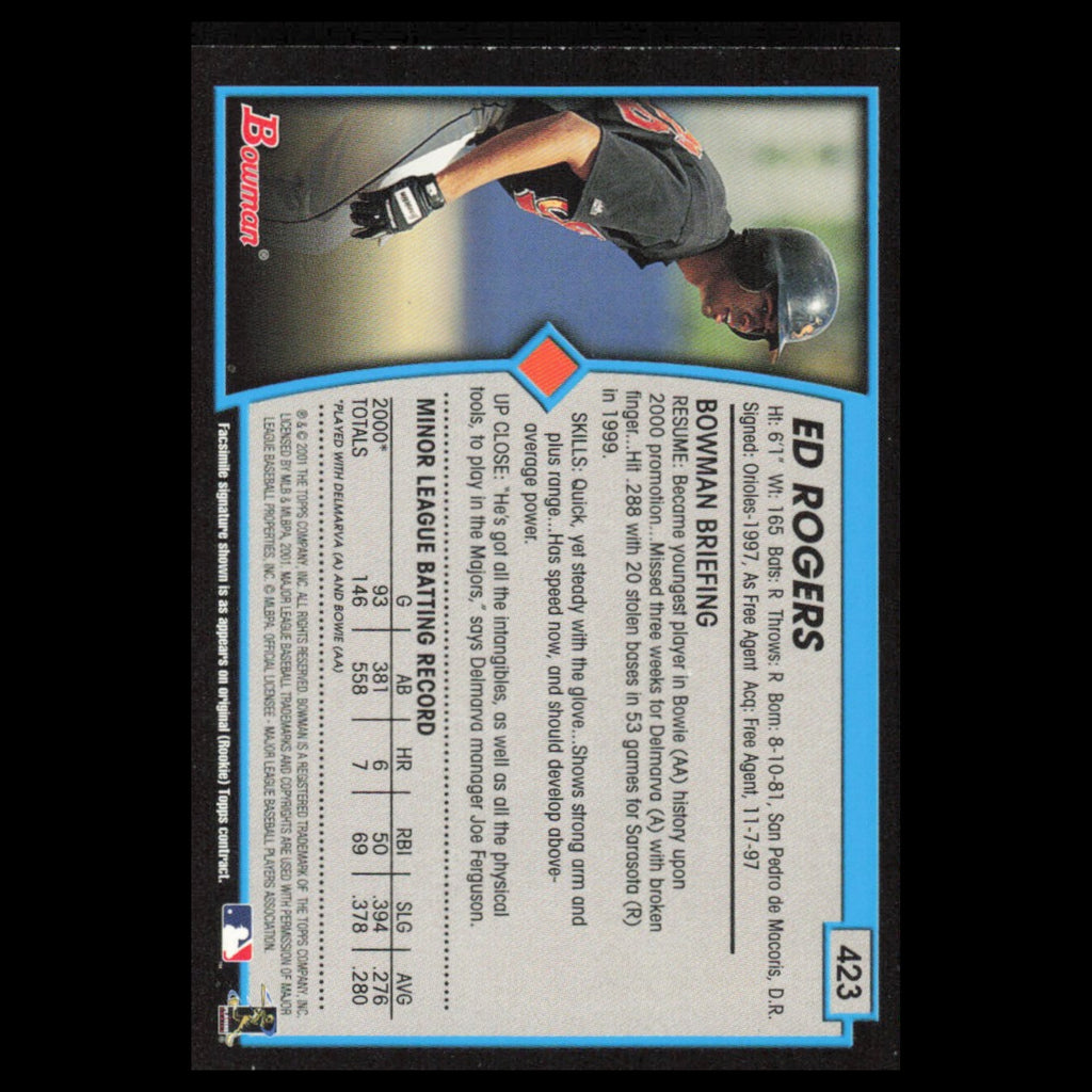 Ed Rogers Rookie #423 2001 Bowman Baltimore Orioles Baseball Card MLB NM