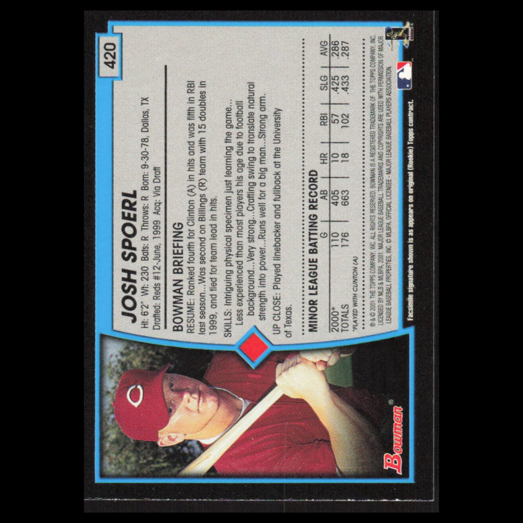 Josh Spoerl Rookie #420 2001 Bowman Cincinnati Reds Baseball Card MLB NM