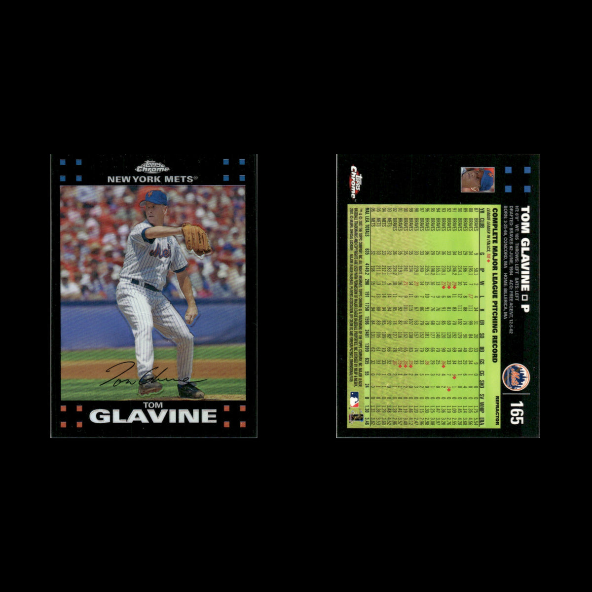 Tom Glavine #165 2007 Topps Chrome Refractor New York Mets Baseball Card MLB NM