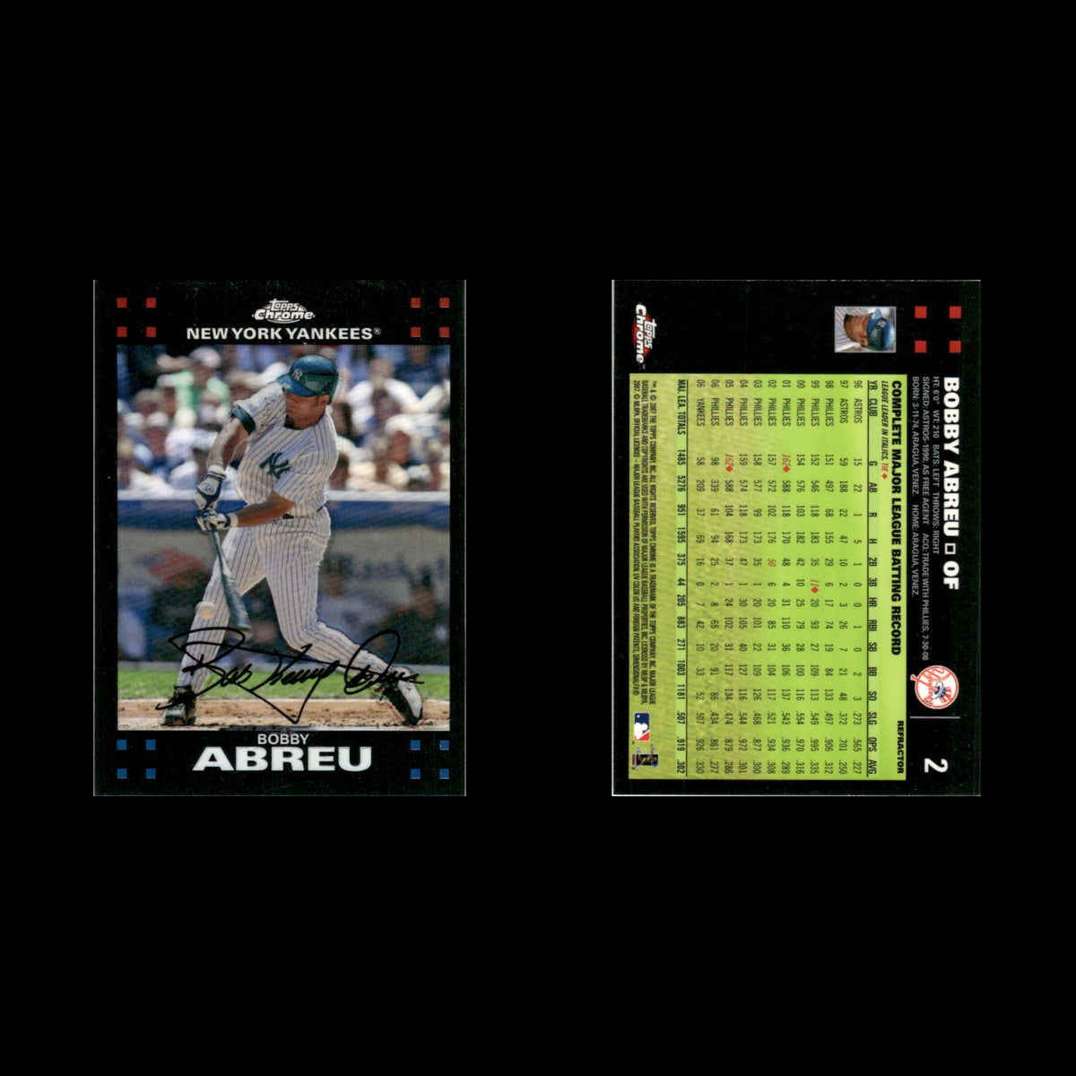 Bobby Abreu #2 2007 Topps Chrome Refractor New York Yankees Baseball Card MLB NM