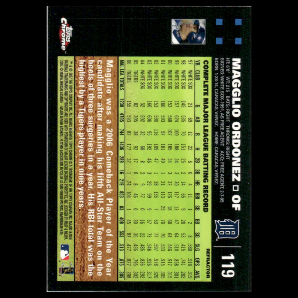 Magglio Ordonez #119 2007 Topps Chrome Refractor Detroit Tigers Baseball Card NM