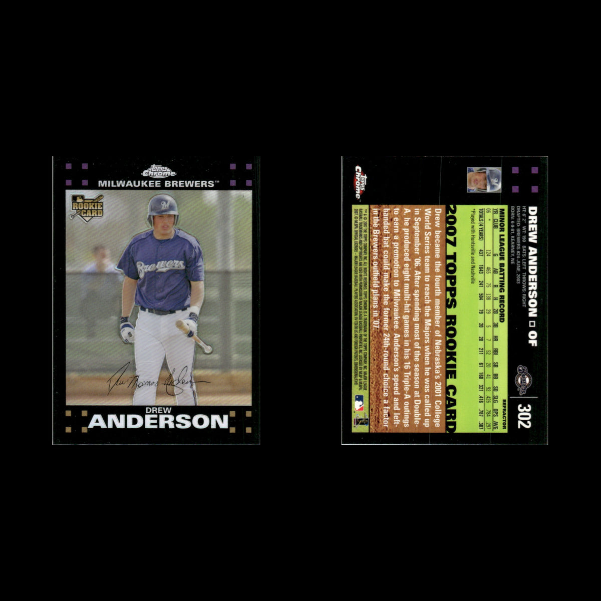 Drew Anderson Rookie #302 2007 Topps Chrome Refractor Milwaukee Brewers Baseball