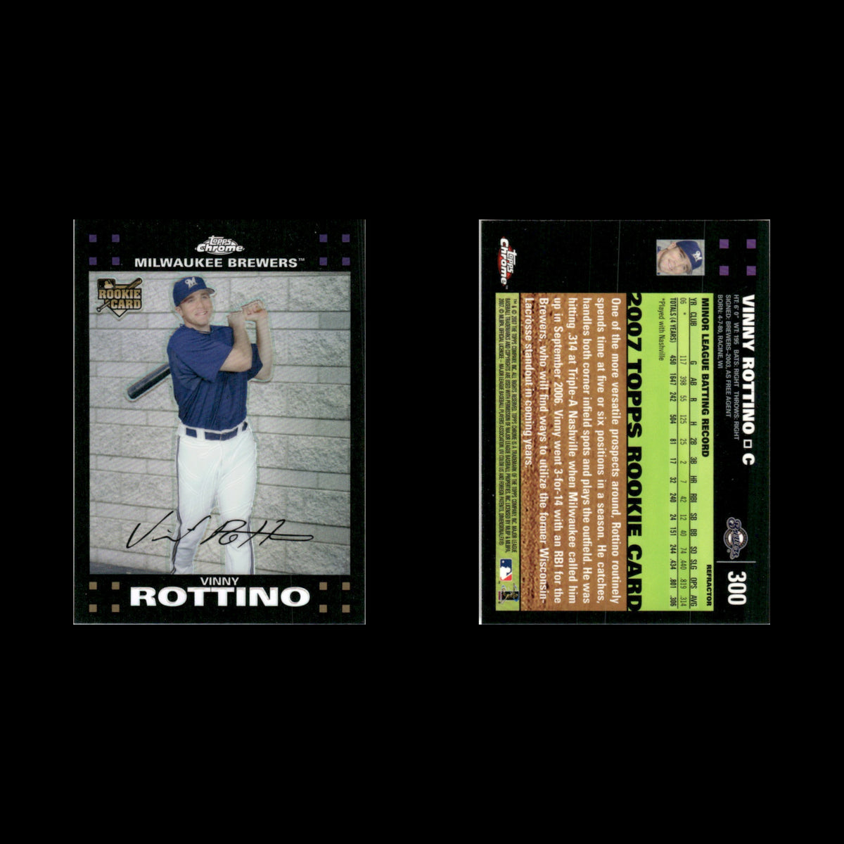 Vinny Rottino Rookie #300 2007 Topps Chrome Refractor Milwaukee Brewers Baseball