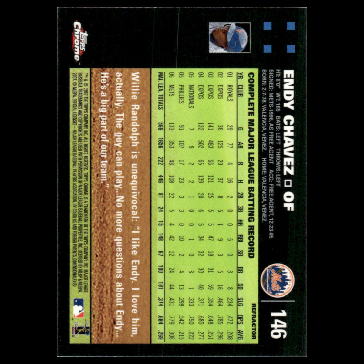 Endy Chavez #146 2007 Topps Chrome Refractor New York Mets Baseball Card MLB NM