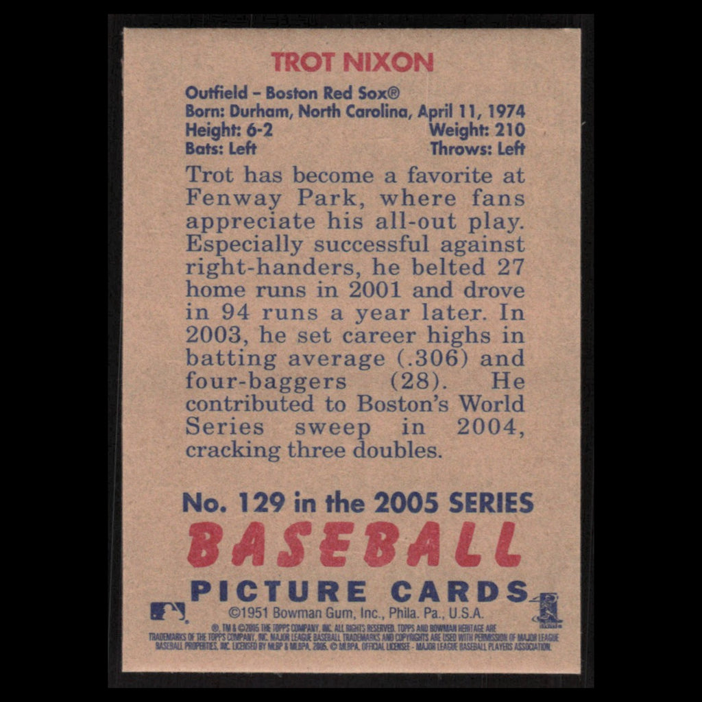 Trot Nixon #129 2005 Bowman Heritage Boston Red Sox Baseball Card MLB NM