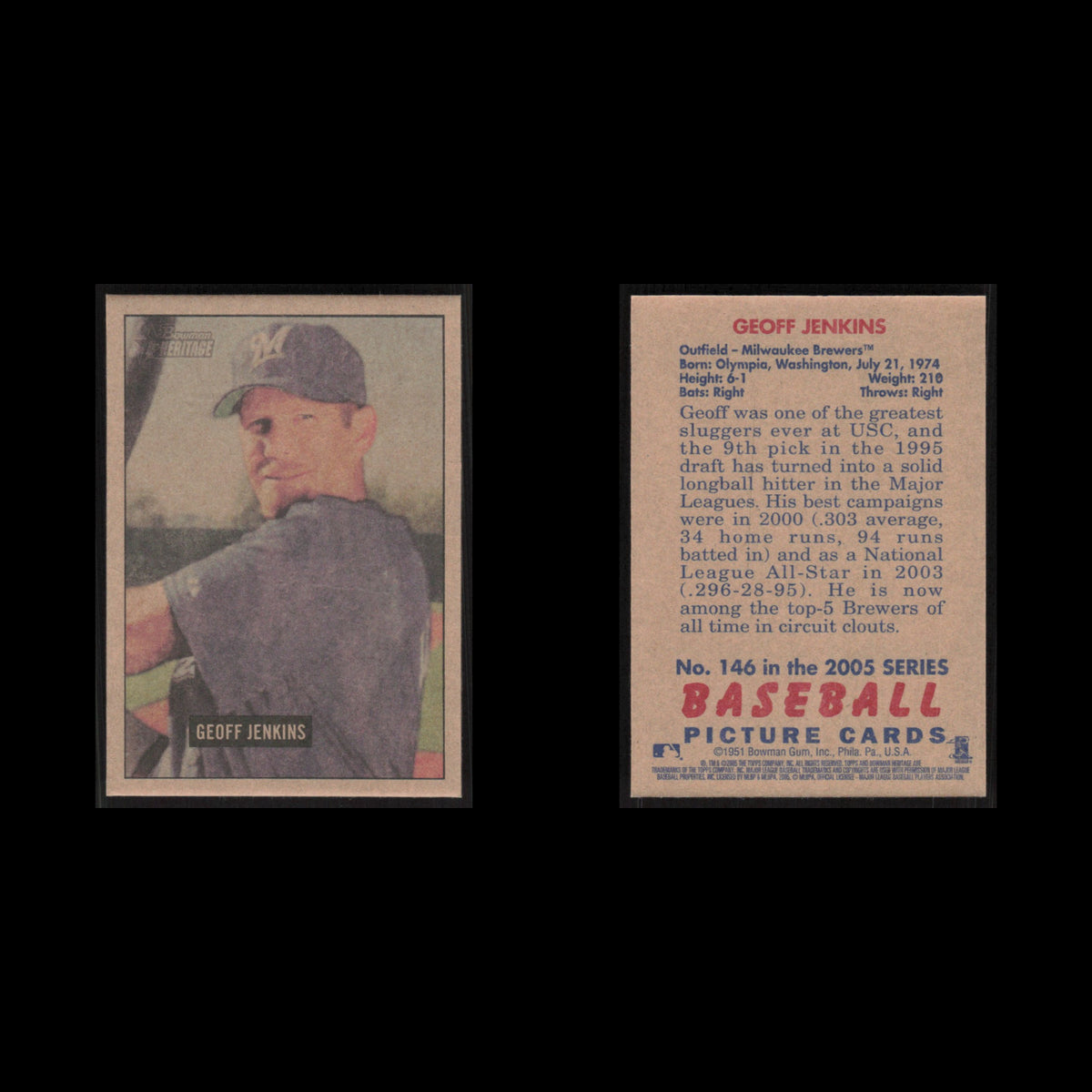 Geoff Jenkins #146 2005 Bowman Heritage Milwaukee Brewers Baseball Card MLB NM