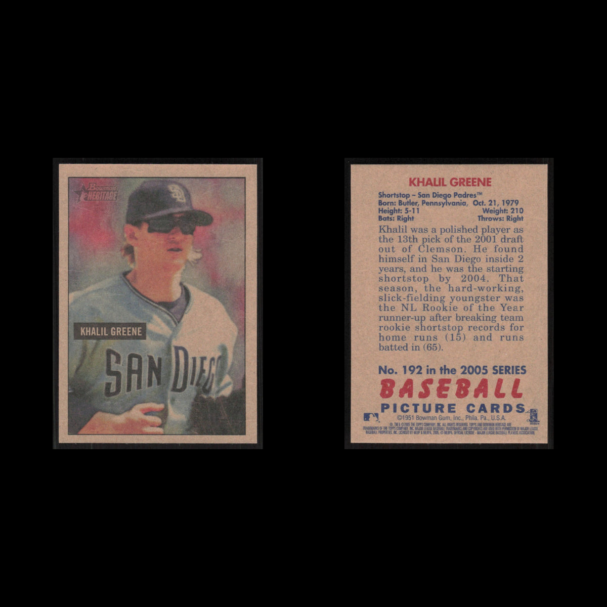 Khalil Greene #192 2005 Bowman Heritage San Diego Padres Baseball Card MLB NM