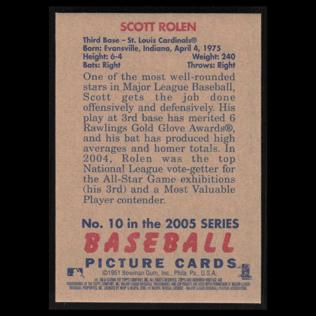 Scott Rolen #10 2005 Bowman Heritage St. Louis Cardinals Baseball Card MLB NM