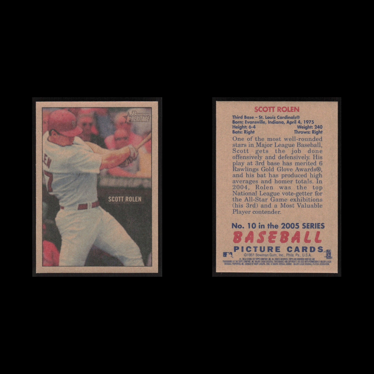 Scott Rolen #10 2005 Bowman Heritage St. Louis Cardinals Baseball Card MLB NM