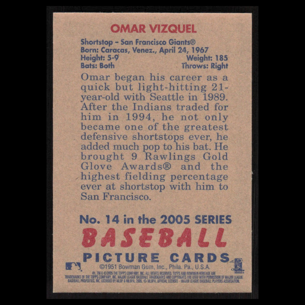 Omar Vizquel #14 2005 Bowman Heritage San Francisco Giants Baseball Card MLB NM