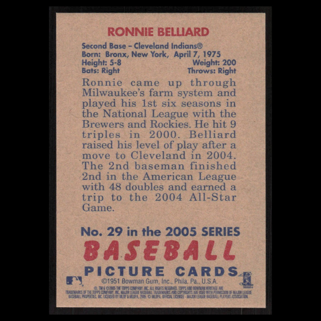 Ronnie Belliard #29 2005 Bowman Heritage Cleveland Indians Baseball Card MLB NM