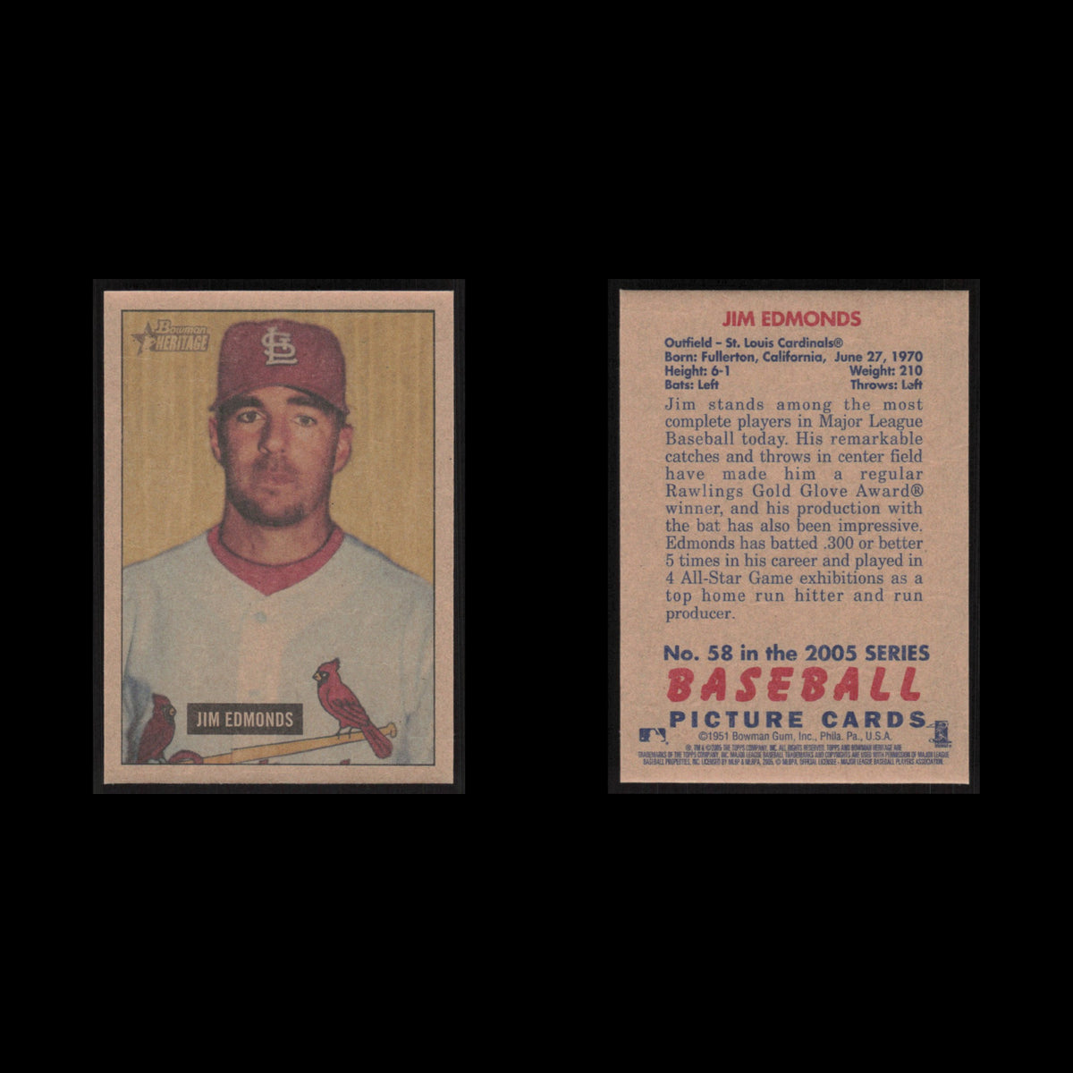 Jim Edmonds #58 2005 Bowman Heritage St. Louis Cardinals Baseball Card MLB NM