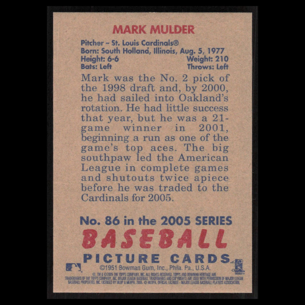 Mark Mulder #86 2005 Bowman Heritage St. Louis Cardinals Baseball Card MLB NM