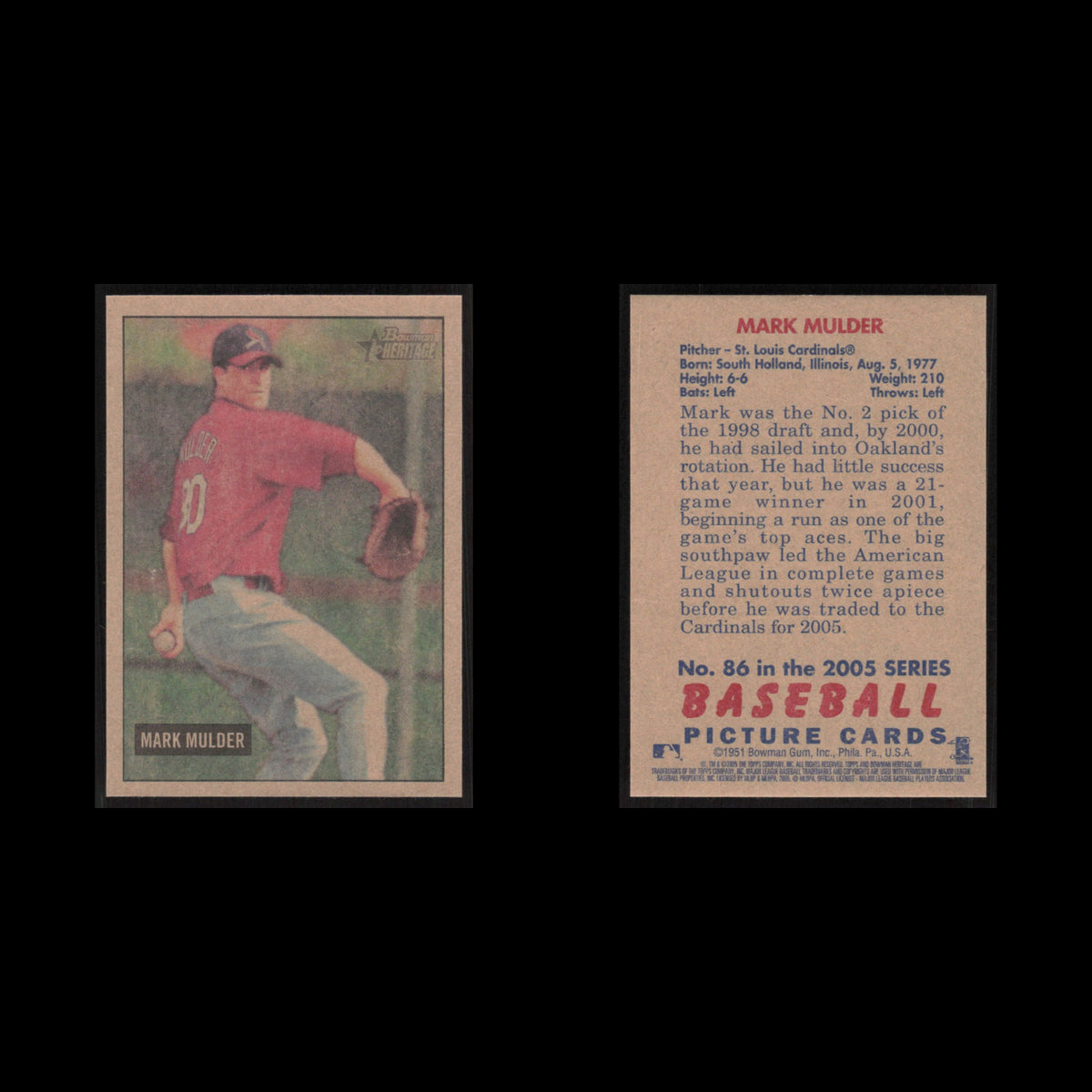 Mark Mulder #86 2005 Bowman Heritage St. Louis Cardinals Baseball Card MLB NM