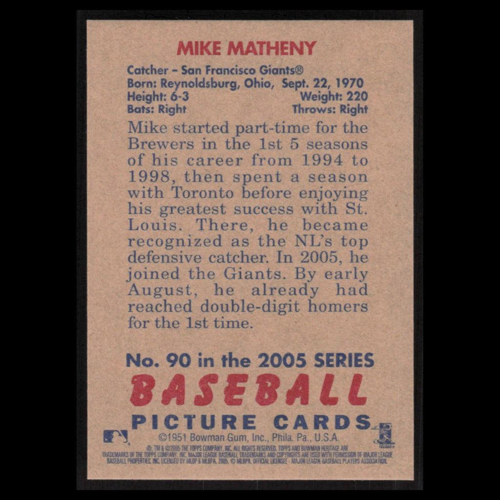 Mike Matheny #90 2005 Bowman Heritage San Francisco Giants Baseball Card MLB NM