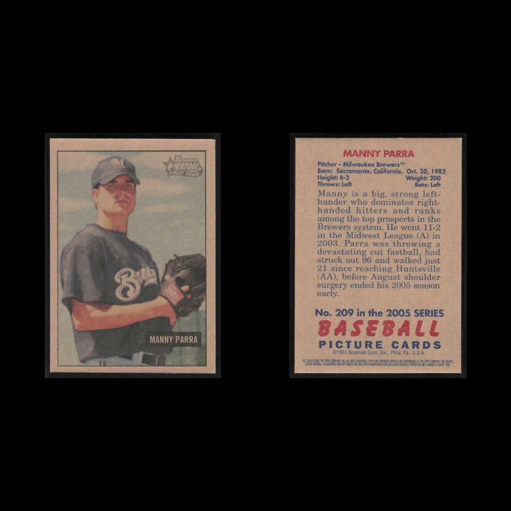 Manny Parra #209 2005 Bowman Heritage Milwaukee Brewers Baseball Card MLB NM