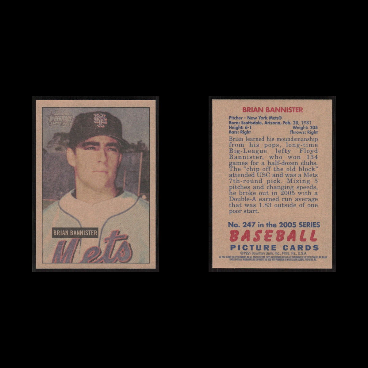 Brian Bannister Rookie #247 2005 Bowman Heritage New York Mets Baseball Card MLB