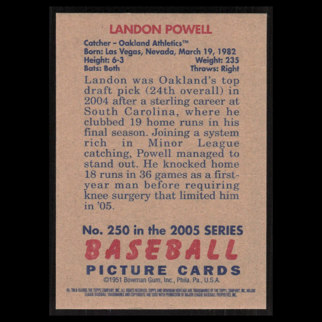 Landon Powell #250 2005 Bowman Heritage Oakland Athletics Baseball Card MLB NM