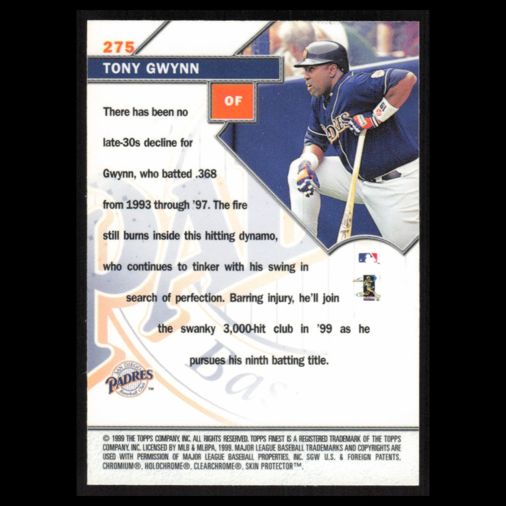 Tony Gwynn #275 1999 Topps Finest w Coating San Diego Padres Baseball Card MLB