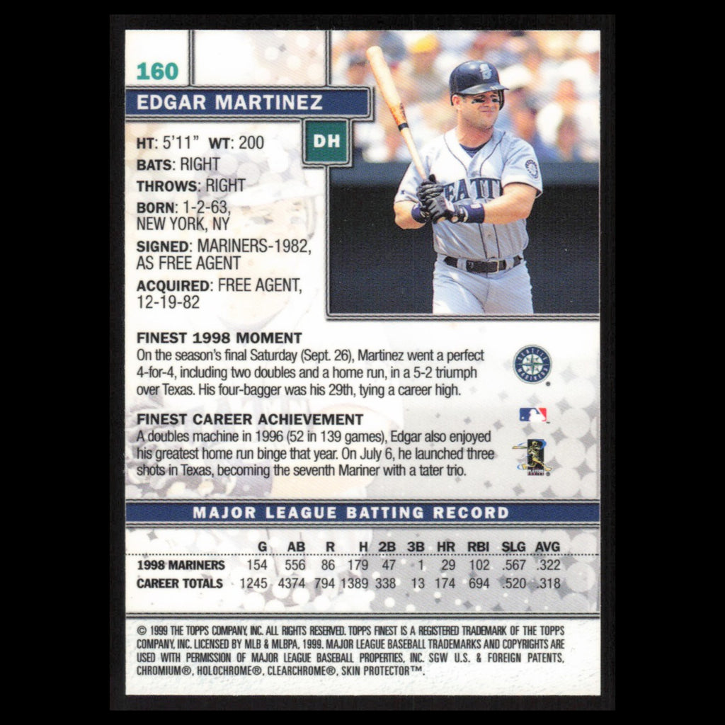 Edgar Martinez #160 1999 Topps Finest w Coating Seattle Mariners Baseball Card