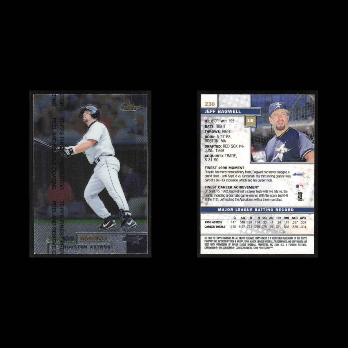 Jeff Bagwell #230 1999 Topps Finest w Coating Houston Astros Baseball Card MLB