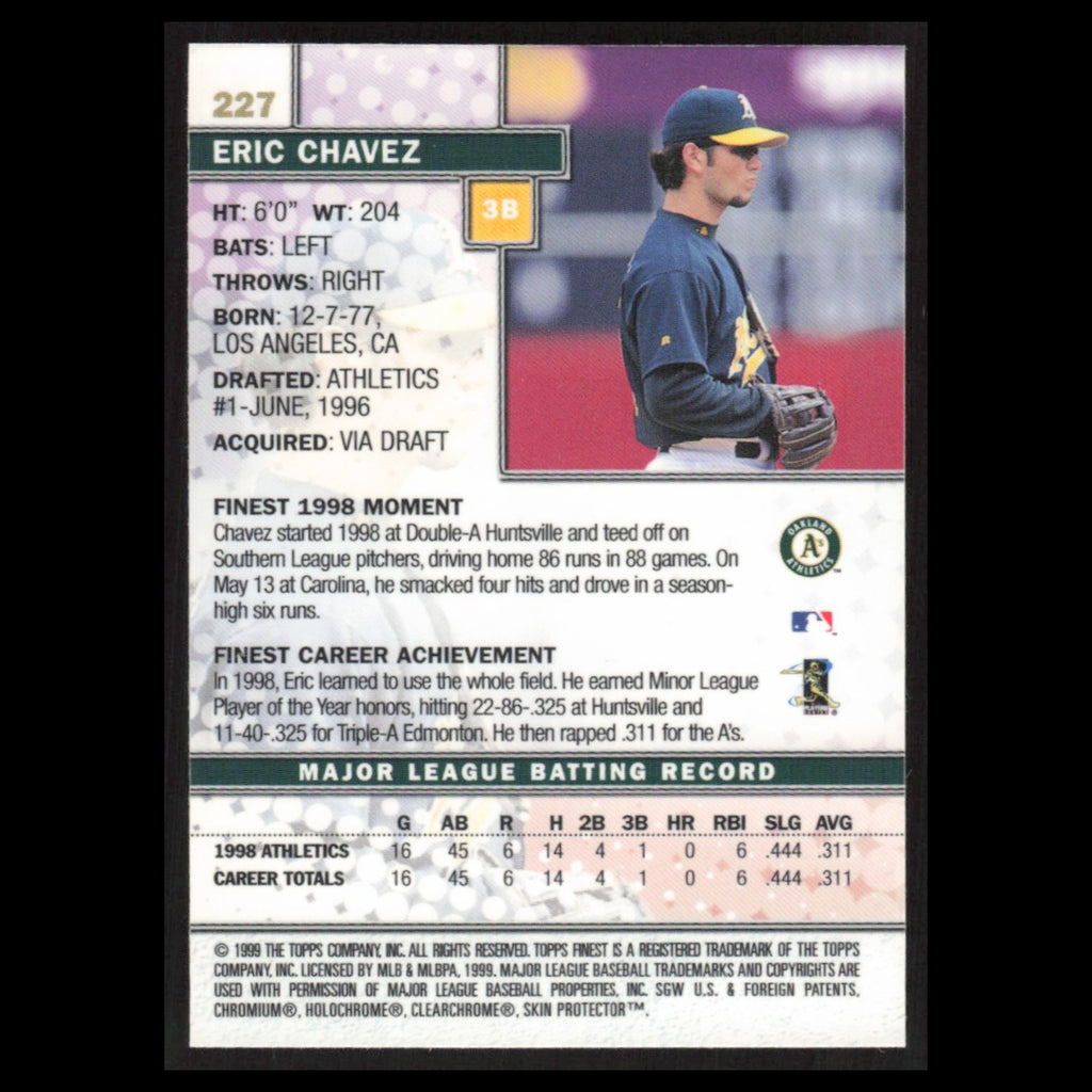 Eric Chavez #227 1999 Topps Finest w Coating Oakland Athletics Baseball Card MLB