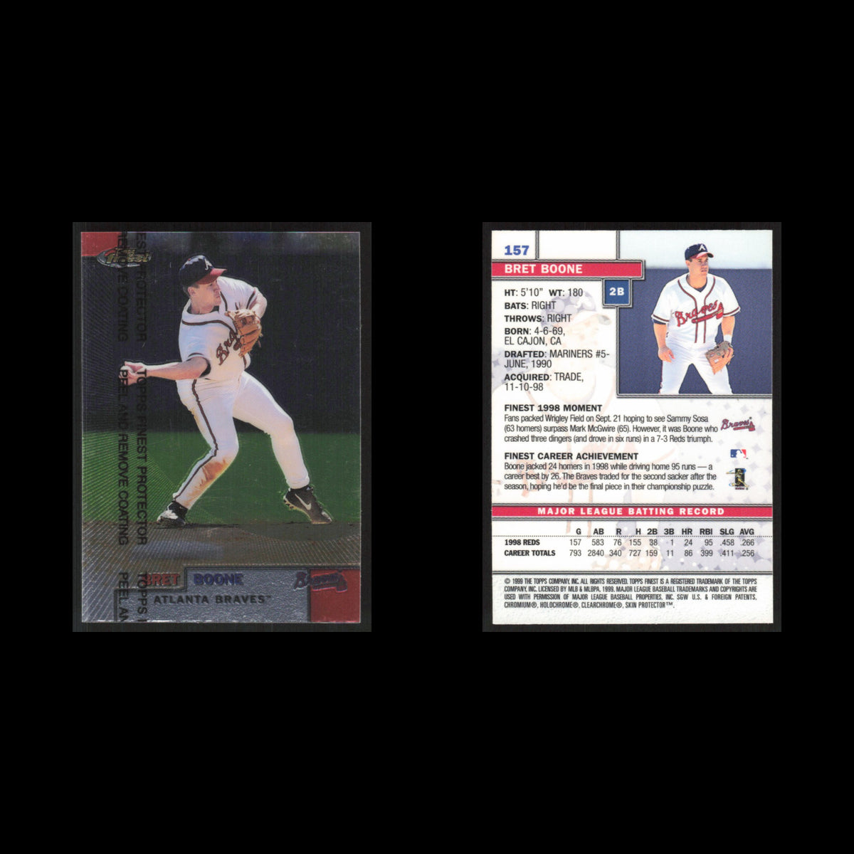 Bret Boone #157 1999 Topps Finest w Coating Atlanta Braves Baseball Card MLB NM