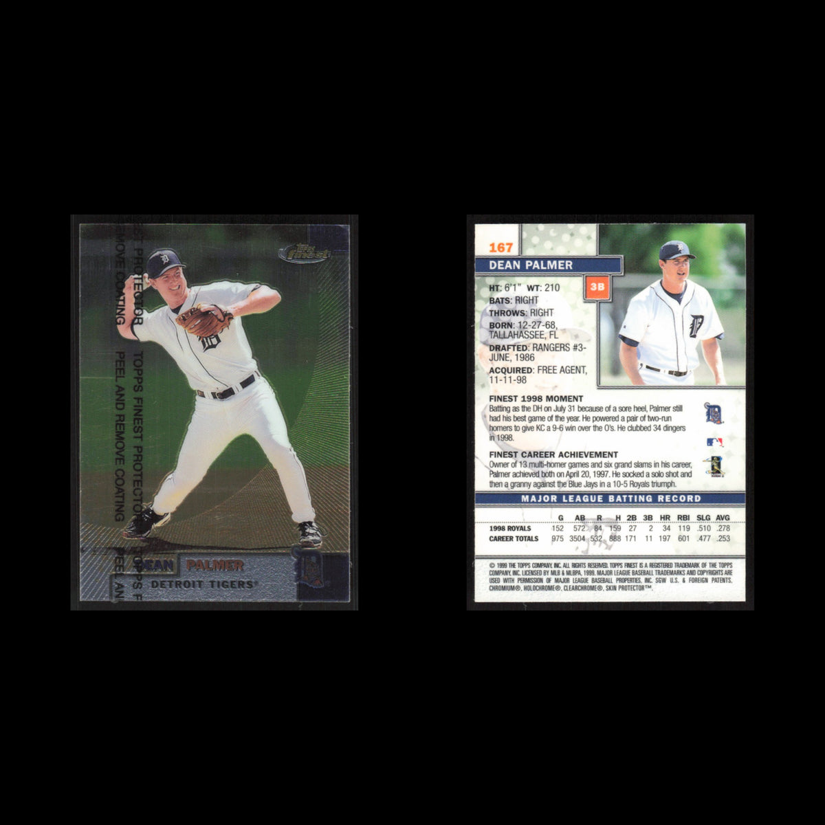 Dean Palmer #167 1999 Topps Finest w Coating Detroit Tigers Baseball Card MLB NM