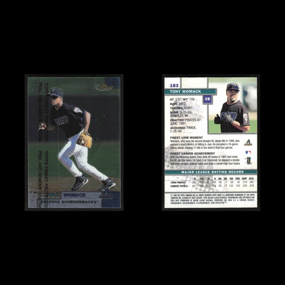 Tony Womack #183 1999 Topps Finest w Coating Arizona Diamondbacks Baseball Card
