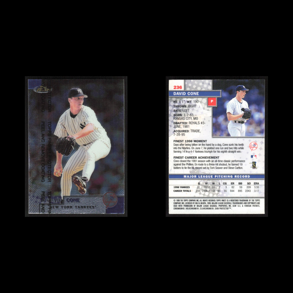 David Cone #236 1999 Topps Finest w Coating New York Yankees Baseball Card MLB