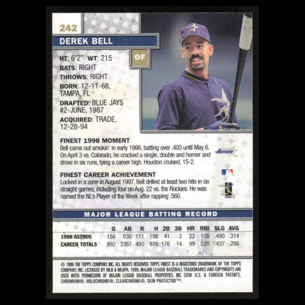 Derek Bell #242 1999 Topps Finest w Coating Houston Astros Baseball Card MLB NM