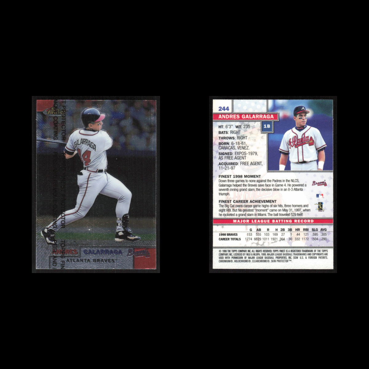 Andres Galarraga #244 1999 Topps Finest w Coating Atlanta Braves Baseball Card