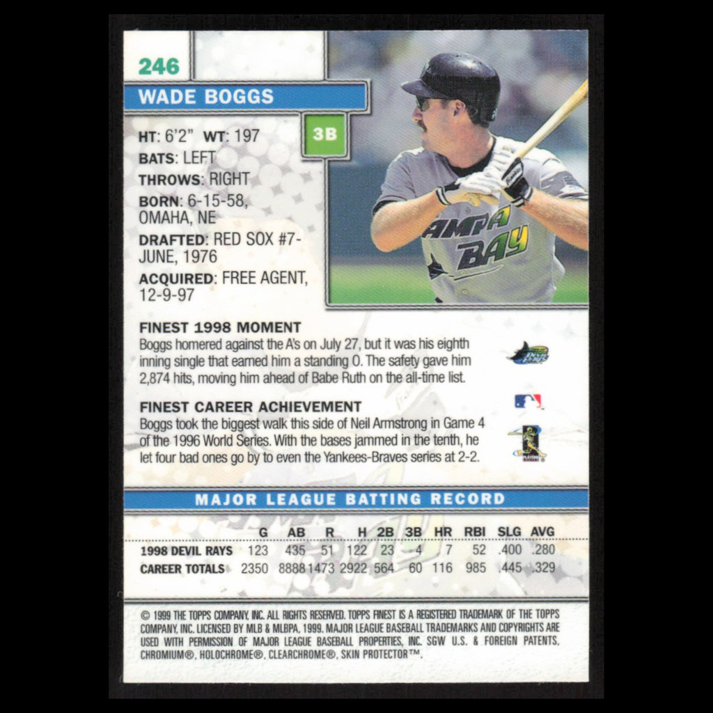 Wade Boggs #246 1999 Topps Finest w Coating Tampa Bay Devil Rays Baseball Card