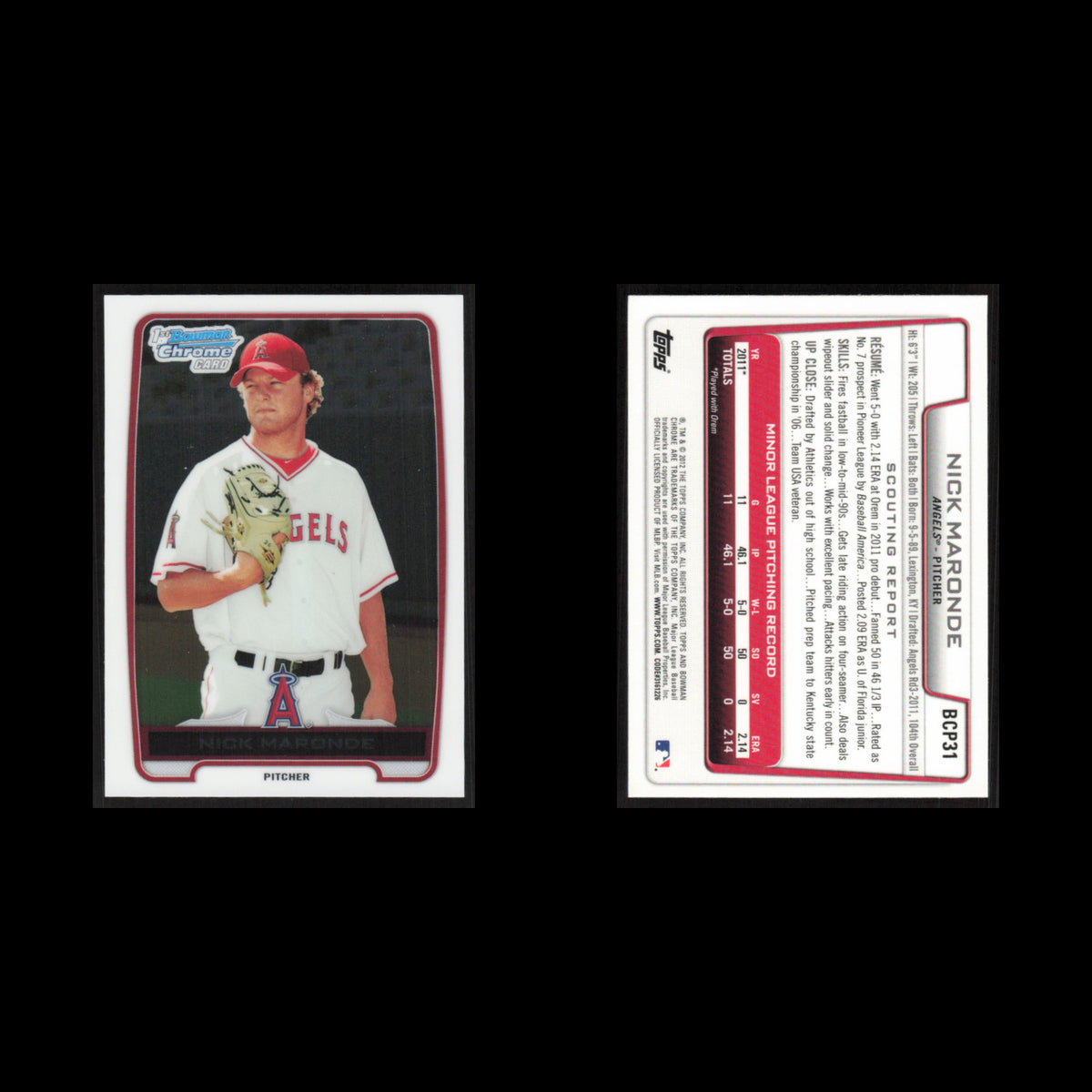 Nick Maronde #BCP31 2012 Bowman Chrome Prospects Los Angeles Angels Baseball MLB