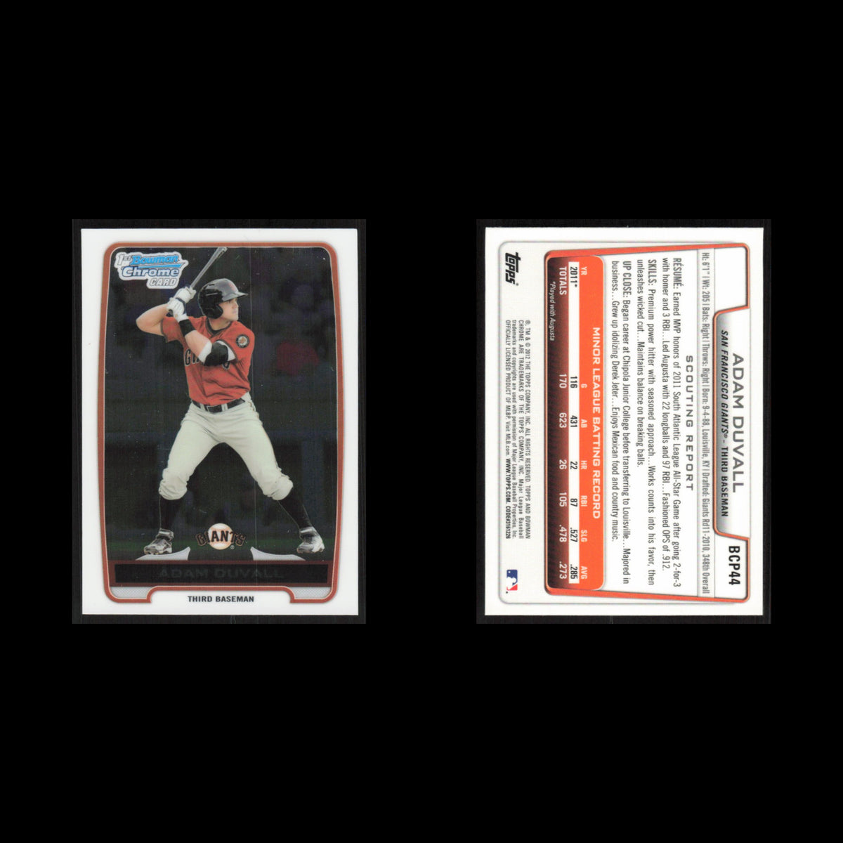 Adam Duvall #BCP44 2012 Bowman Chrome Prospects San Francisco Giants Baseball NM