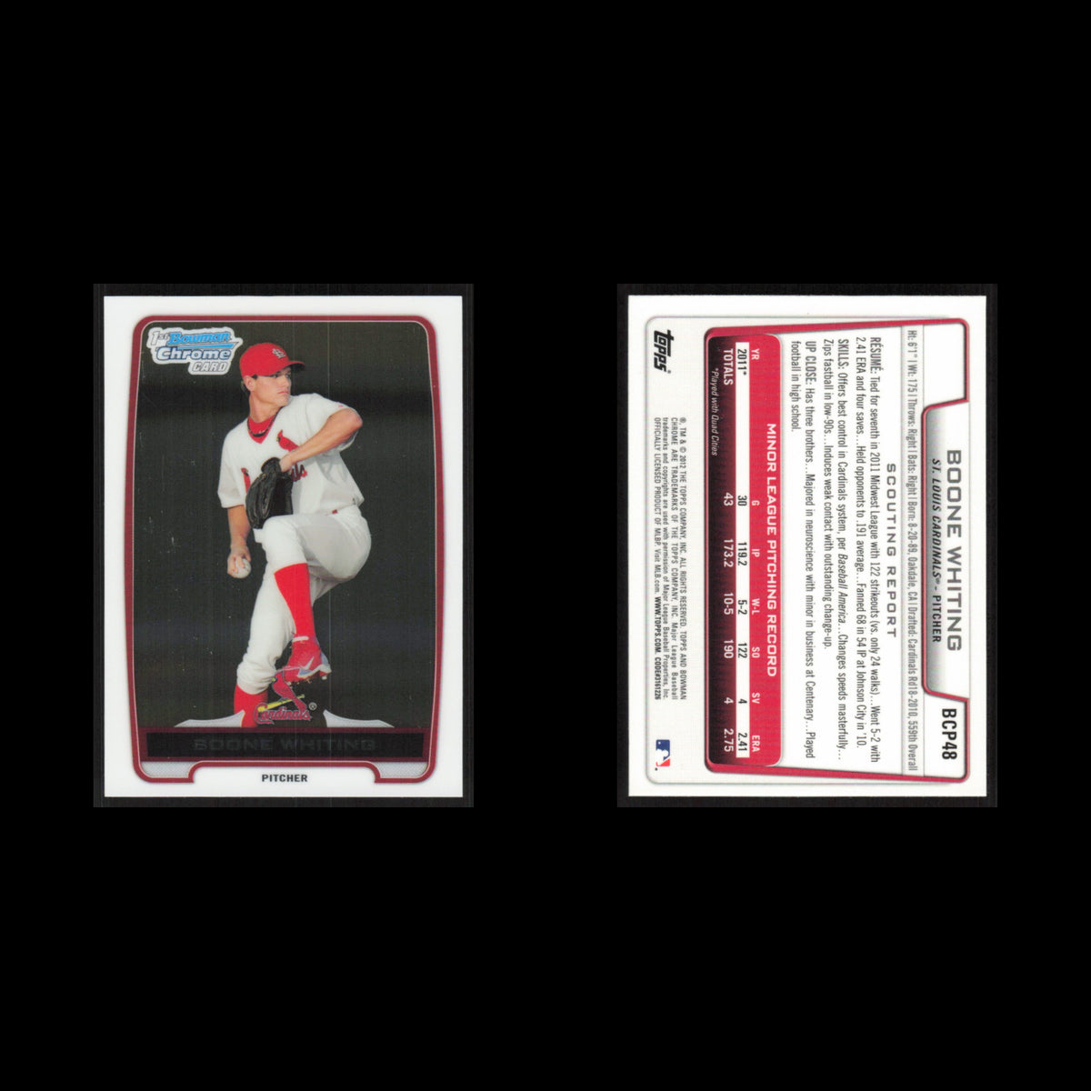Boone Whiting #BCP48 2012 Bowman Chrome Prospects St. Louis Cardinals Baseball
