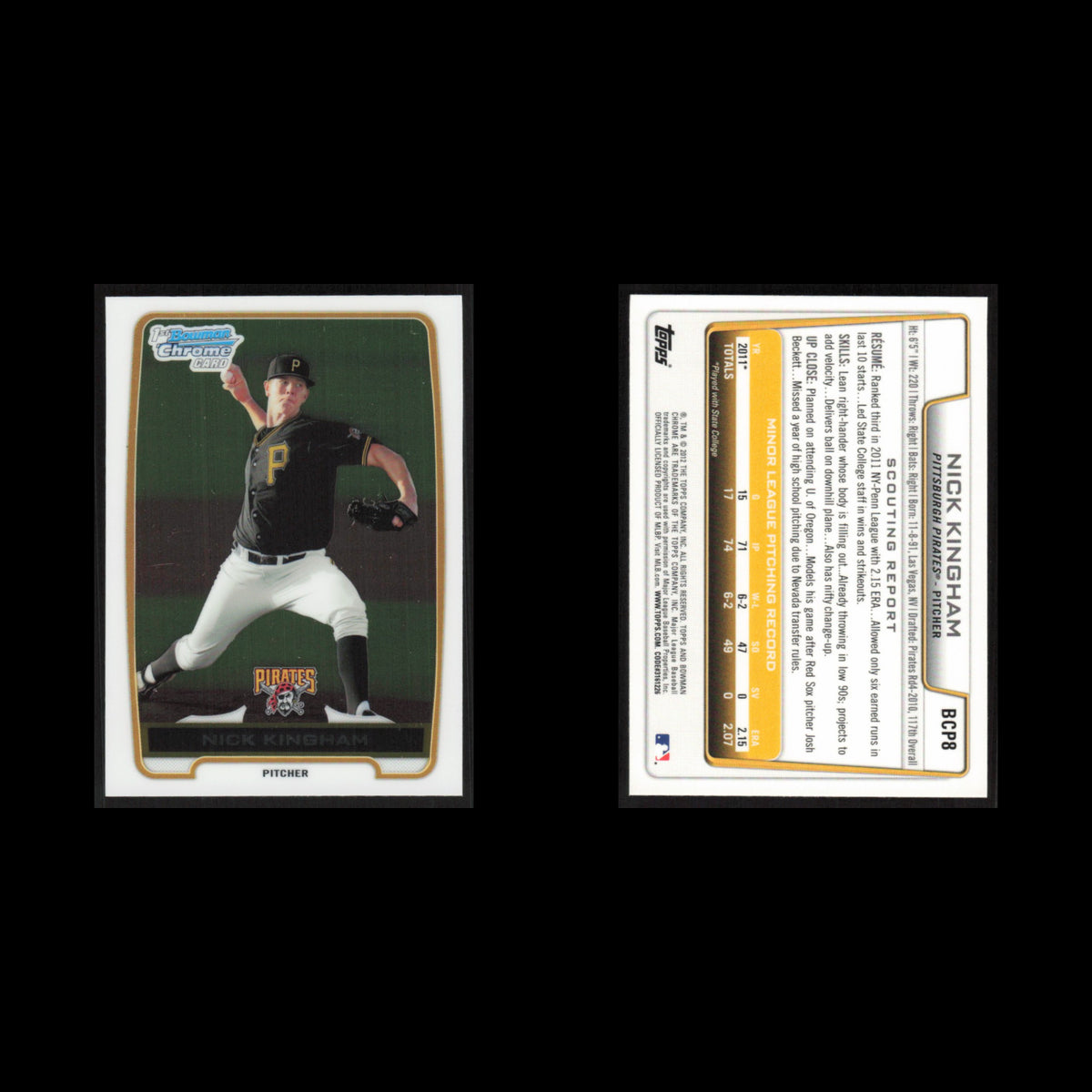 Nick Kingham #BCP8 2012 Bowman Chrome Prospects Pittsburgh Pirates Baseball Card