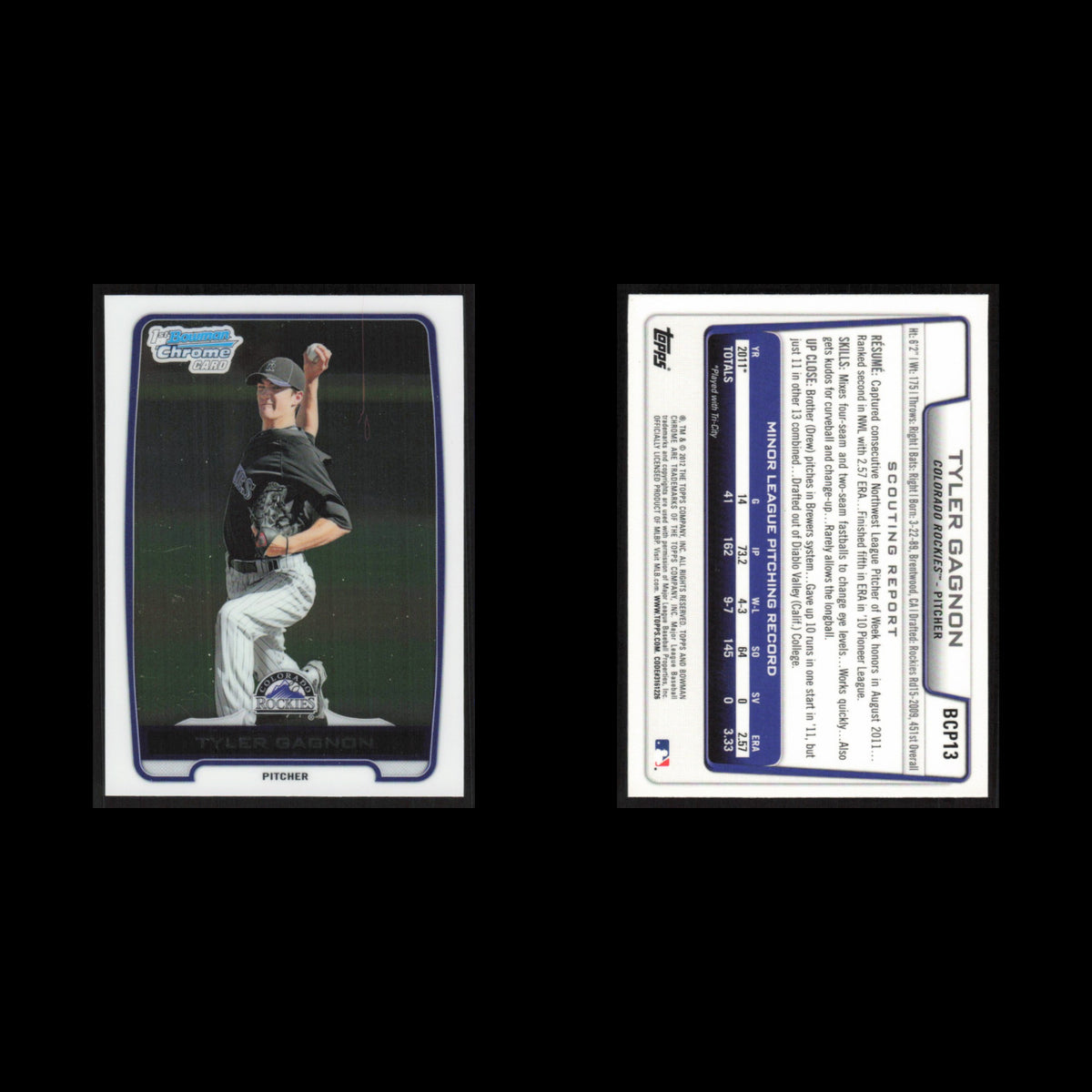 Tyler Gagnon #BCP13 2012 Bowman Chrome Prospects Colorado Rockies Baseball Card