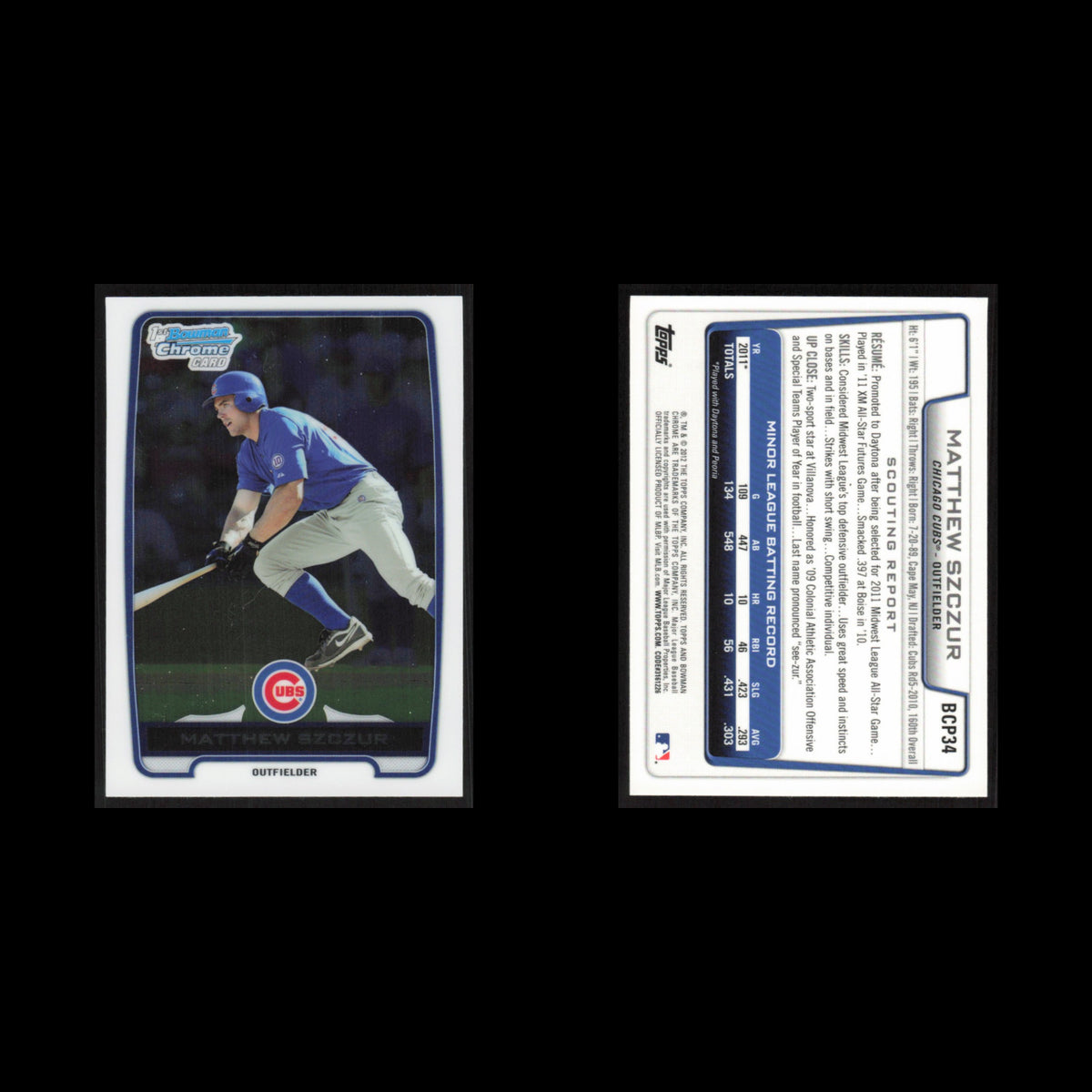 Matthew Szczur #BCP34 2012 Bowman Chrome Prospects Chicago Cubs Baseball Card NM