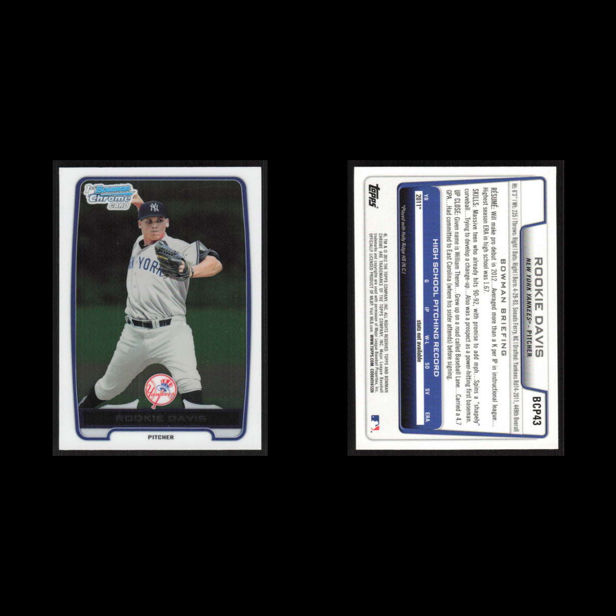 Rookie Davis #BCP43 2012 Bowman Chrome Prospects New York Yankees Baseball Card