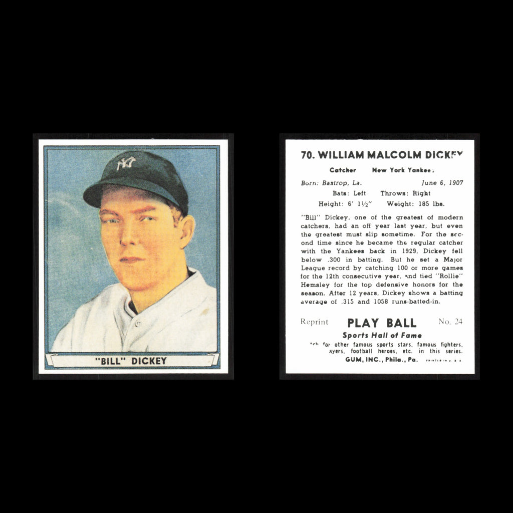Bill Dickey #70 1977 1941 Play Ball Reprints New York Yankees Baseball Card MLB