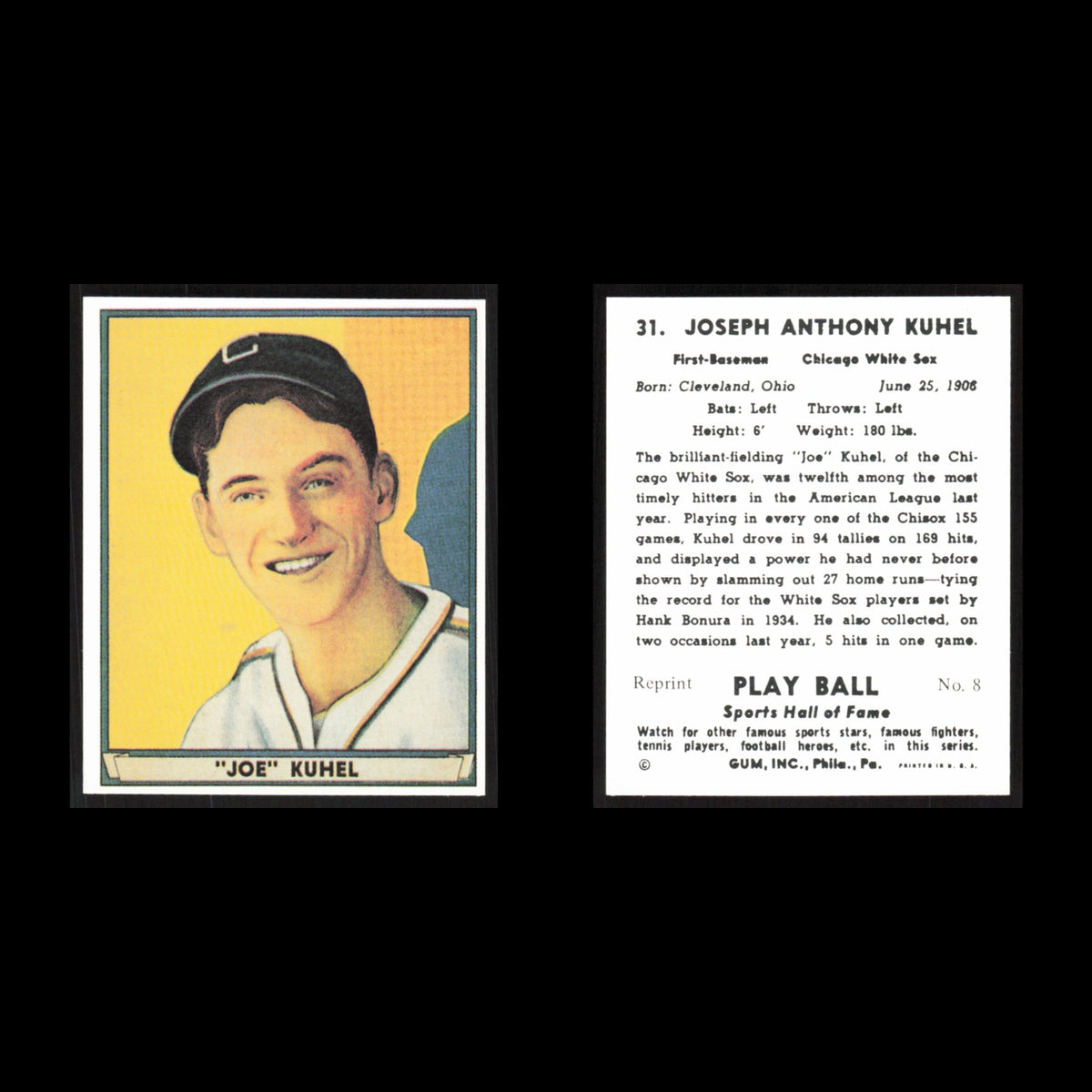 Joe Kuhel #31 1977 1941 Play Ball Reprints Chicago White Sox Baseball Card MLB