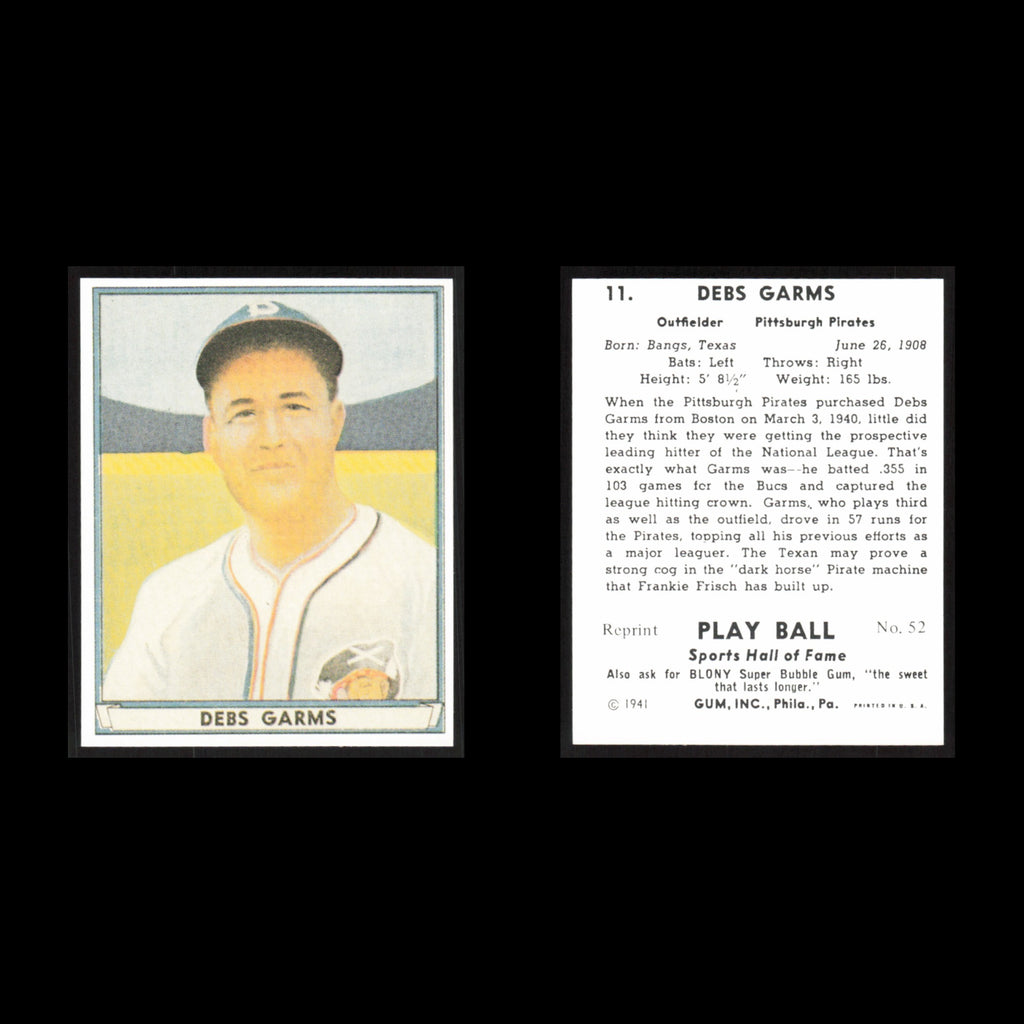 Debs Garms #11 1977 1941 Play Ball Reprints Pittsburgh Pirates Baseball Card MLB