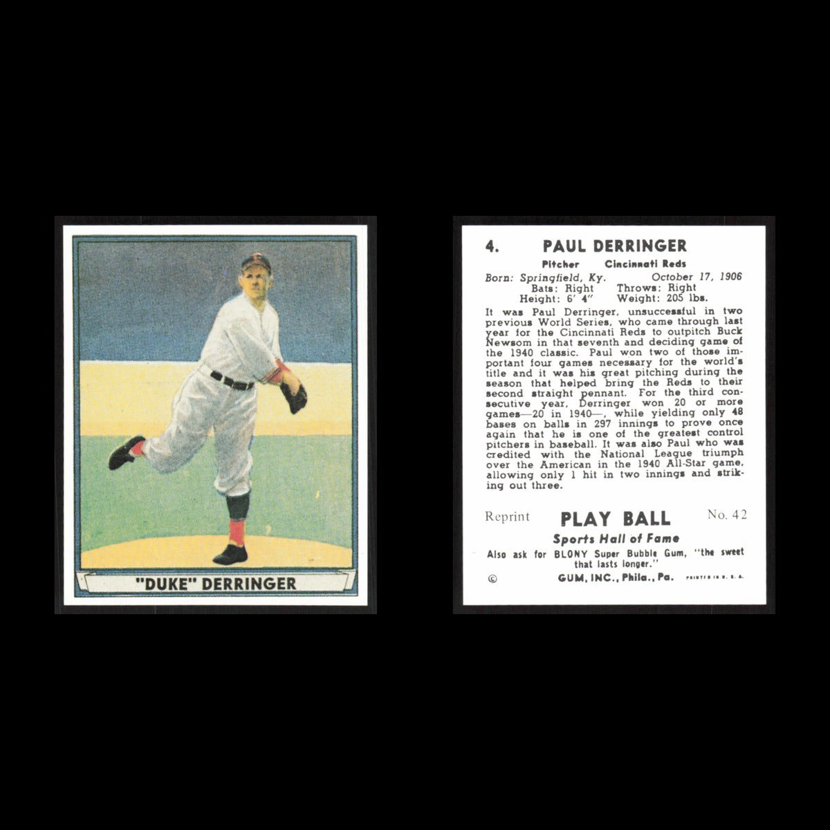 Paul Derringer #4 1977 1941 Play Ball Reprints Cincinnati Reds Baseball Card MLB