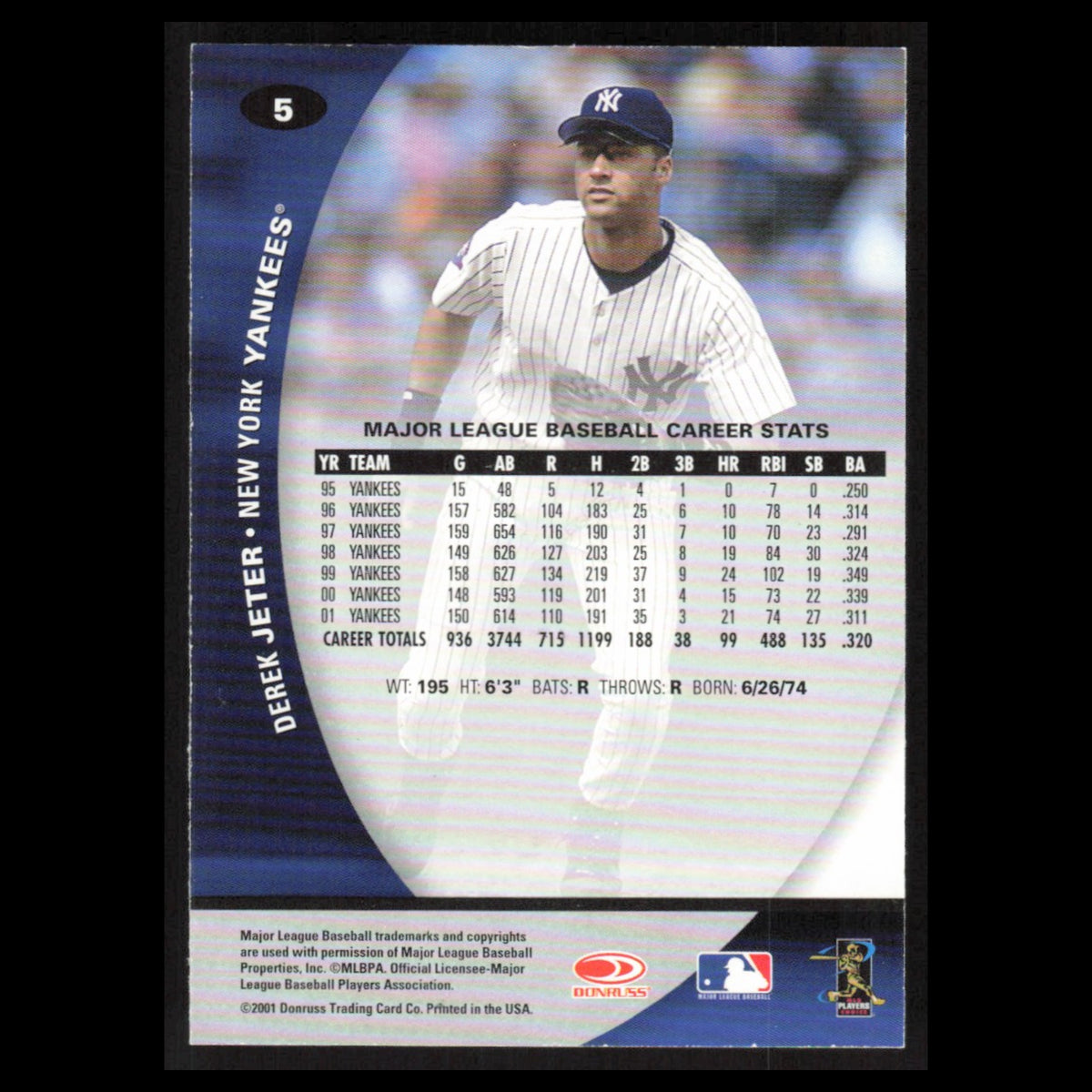 Derek Jeter #5 2001 Donruss Class of 2001 New York Yankees Baseball Card MLB NM