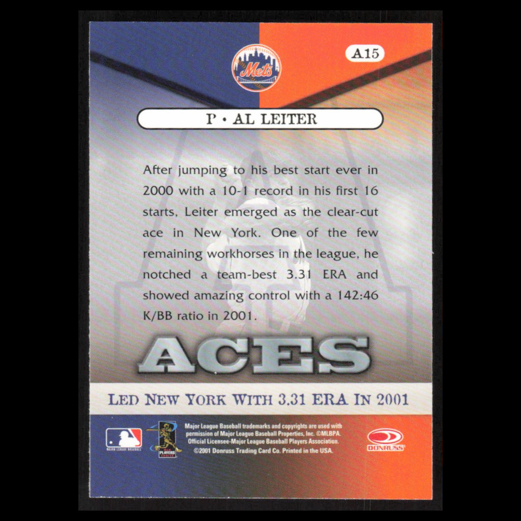 Al Leiter #A15 2001 Donruss Class of 2001 Aces New York Mets Baseball Card MLB