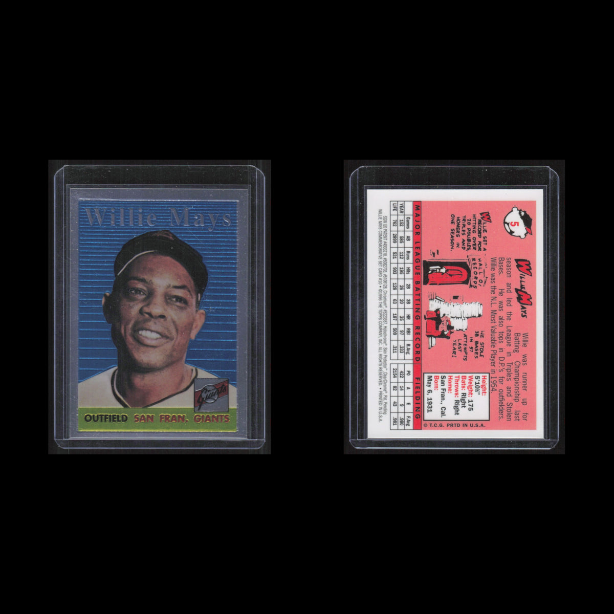 Willie Mays #5 1996 Topps Willie Mays Reprints Refractor New York Giants Card NM